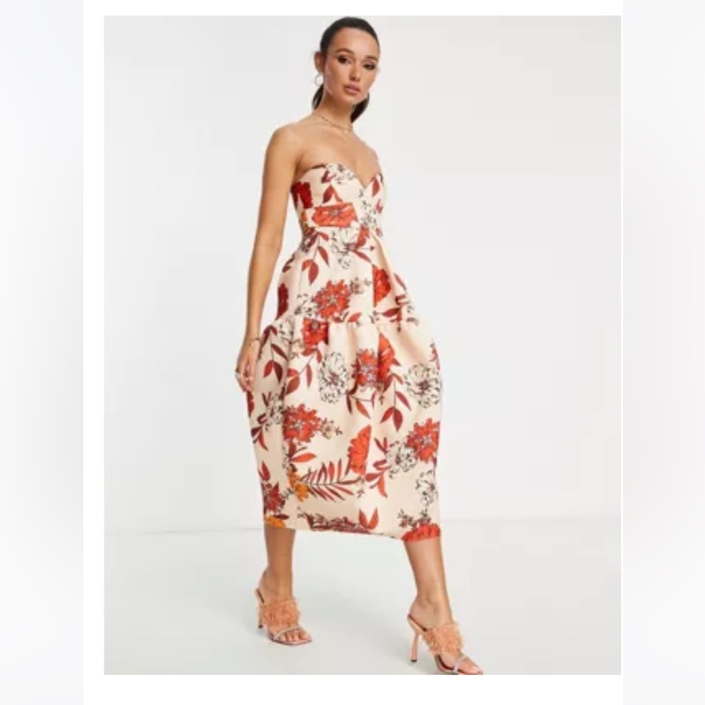 NWT ASOS design bandeau dome midi dress in floral. Size 2